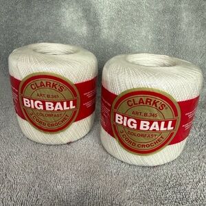 Clark's Big Ball 3 Cord Crochet Colorfast Thread size 30 500 yards lot of 2